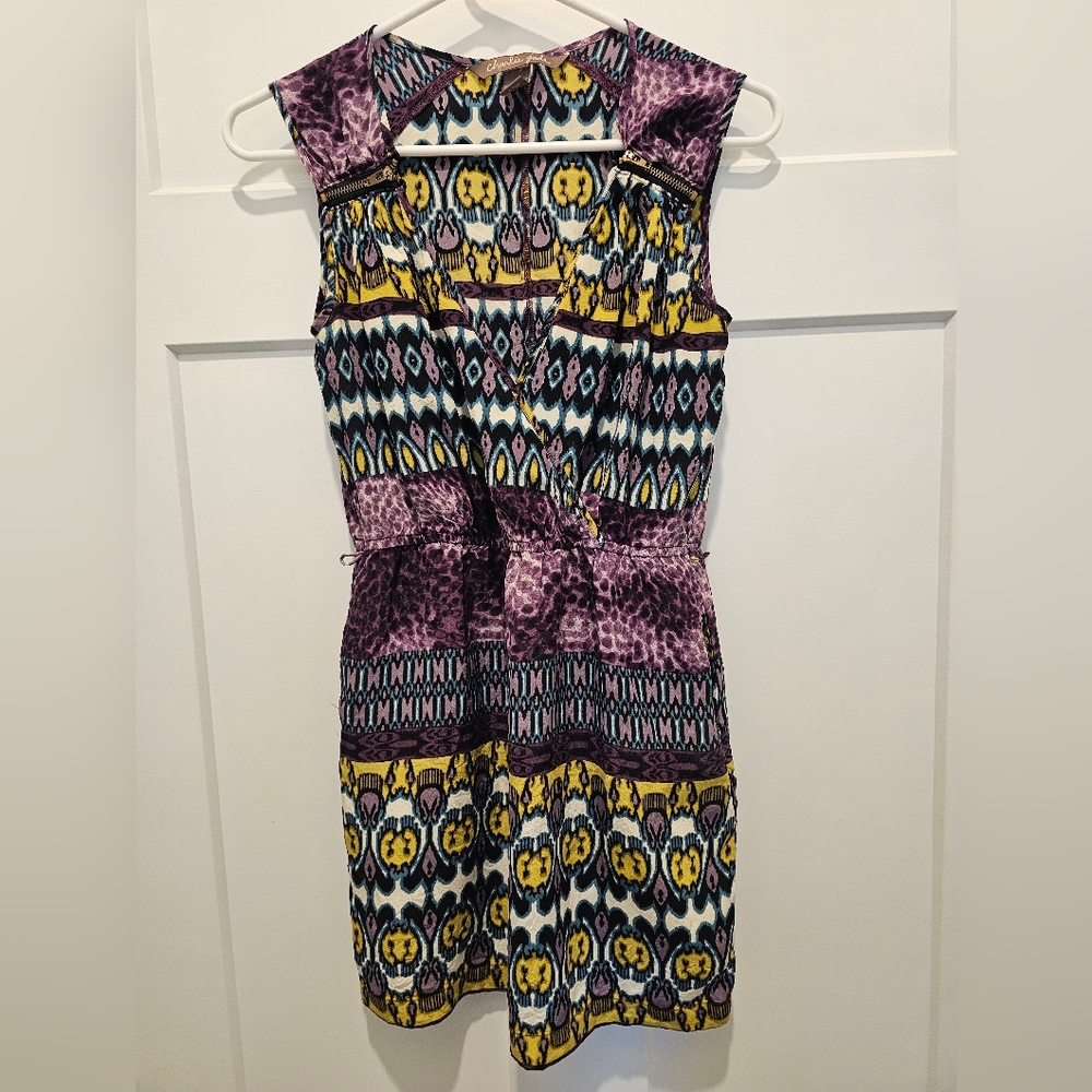 Charlie Jade Womens X-Small Sleeveless V-neck Pullover Midi Dress Abstract Patte